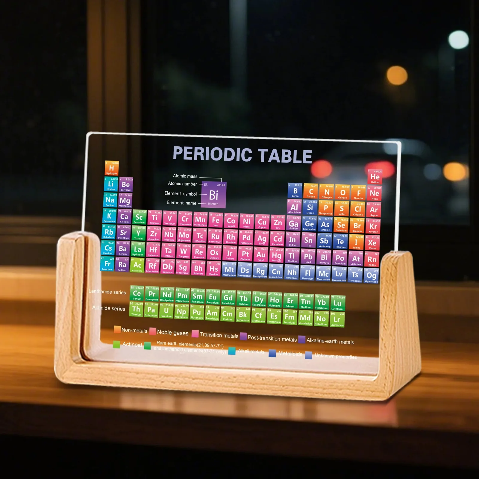 Acrylic Periodic Table on Wooden Stand