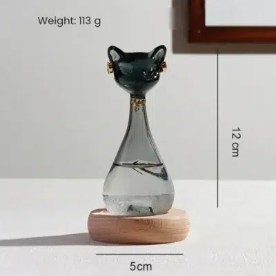 Egyptian Cat Storm Glass on Wooden Base