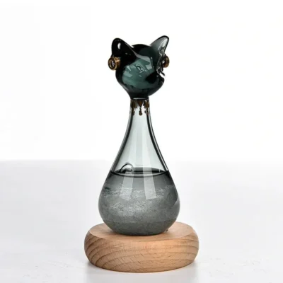 Egyptian Cat Storm Glass on Wooden Base
