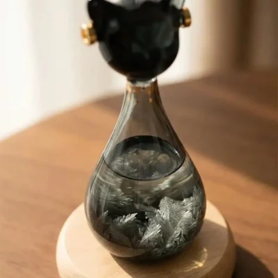 Egyptian Cat Storm Glass on Wooden Base