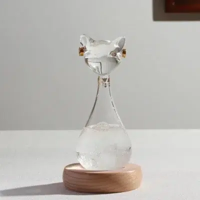 Egyptian Cat Storm Glass on Wooden Base