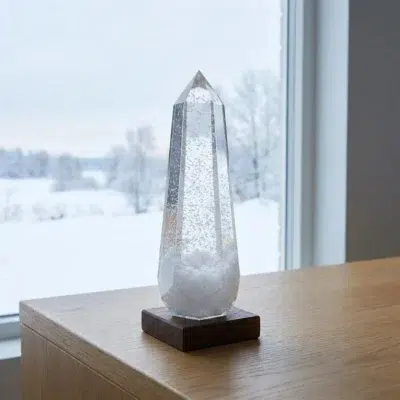 Glacier Storm Glass Prism on Wooden Base