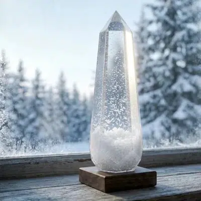 Glacier Storm Glass Prism on Wooden Base