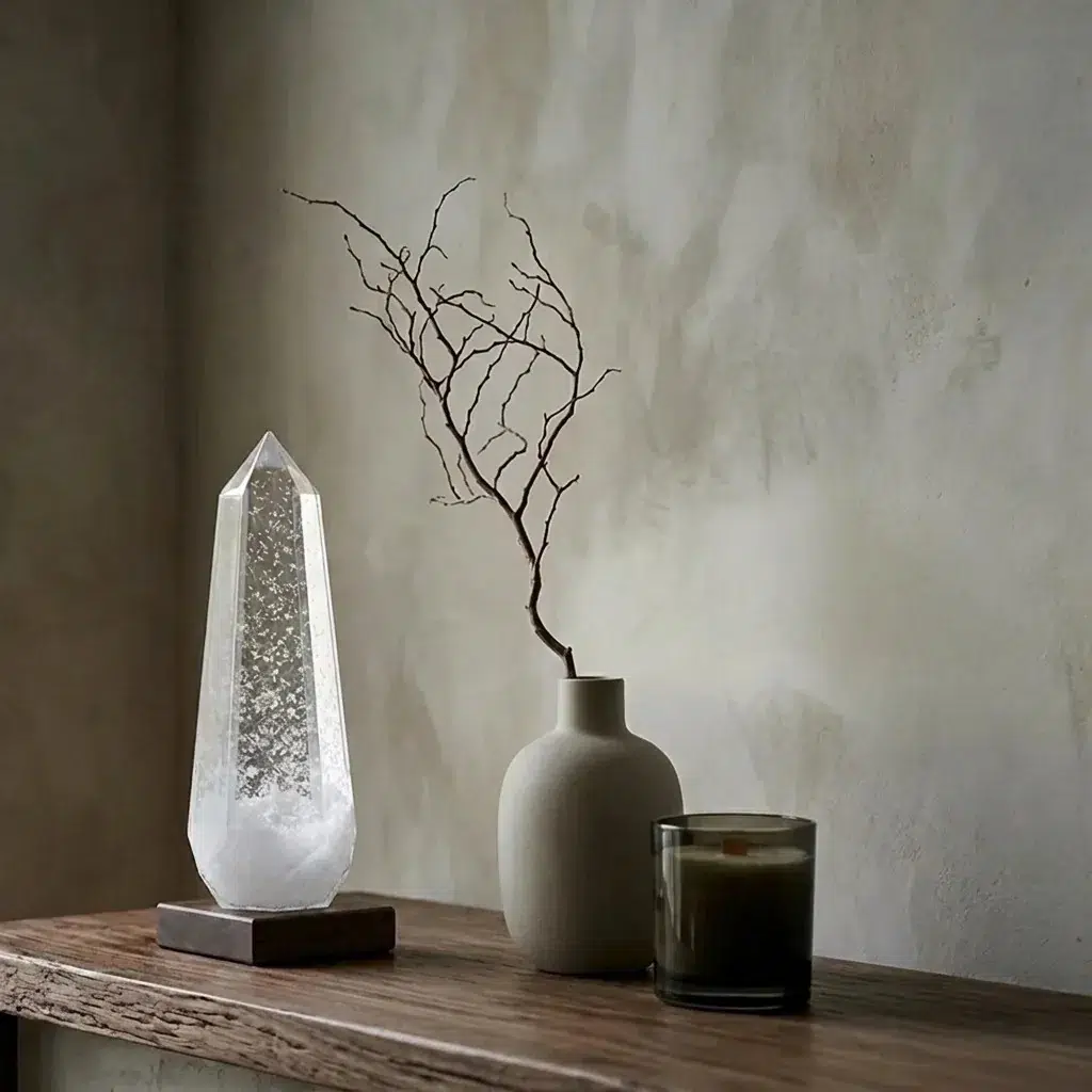 Glacier Storm Glass Prism on Wooden Base