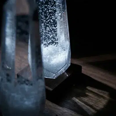 Glacier Storm Glass Prism on Wooden Base