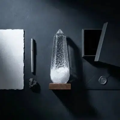 Glacier Storm Glass Prism on Wooden Base