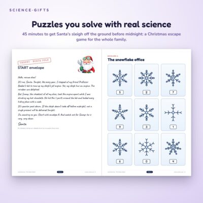 Sample pages: Christmas Escape Game for Kids "Lab Detectives: The Broken Sleigh" Ages 6-10 (Printable PDF)