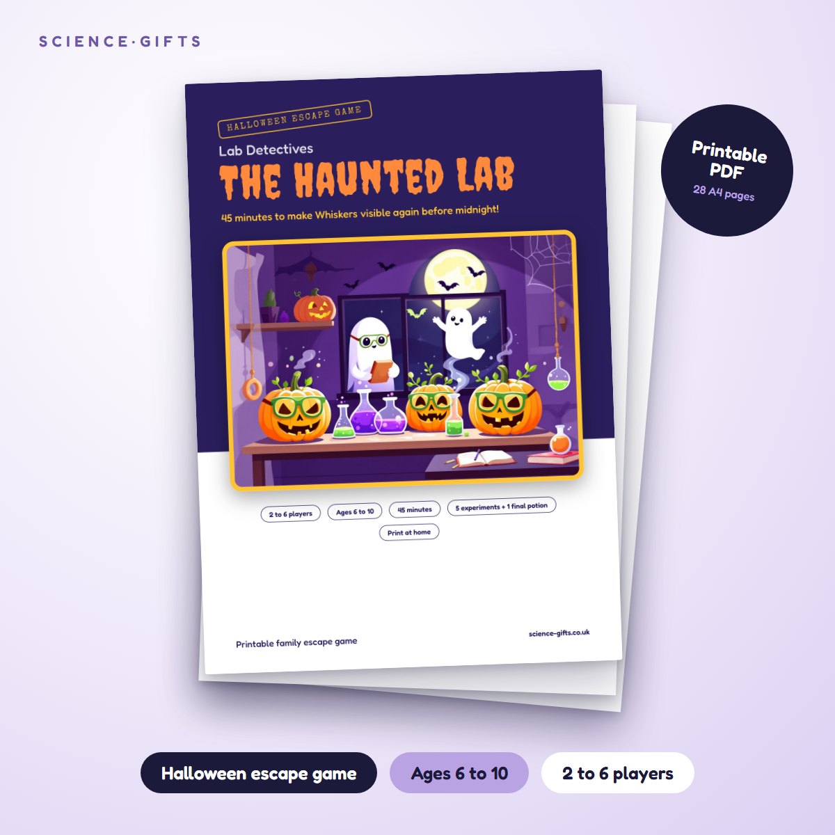 Halloween Escape Game for Kids "Lab Detectives: The Haunted Lab" Ages 6-10 (Printable PDF): cover