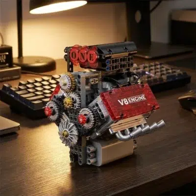 Transparent Engine Model V8 Brick Kit (478 Pieces)